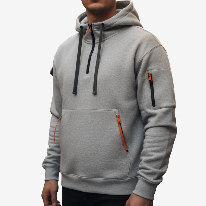 Cason - Long sleeve half zipper hoodie and side pockets
