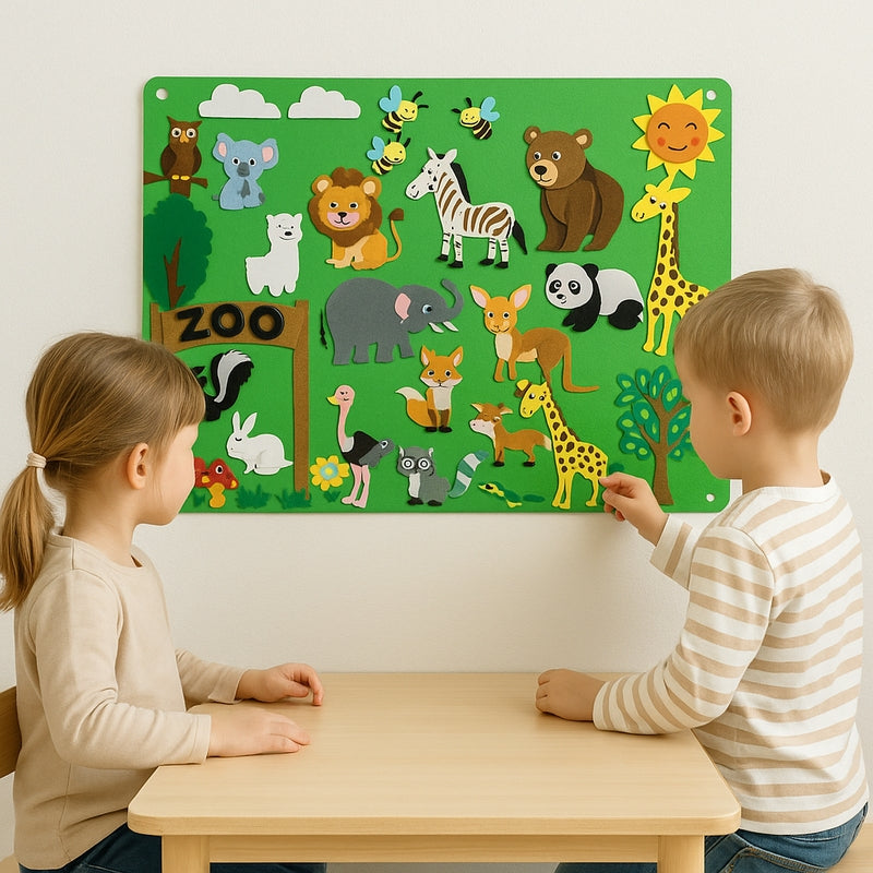 FeltScene – Set of felt boards with movable animal motif and background layout