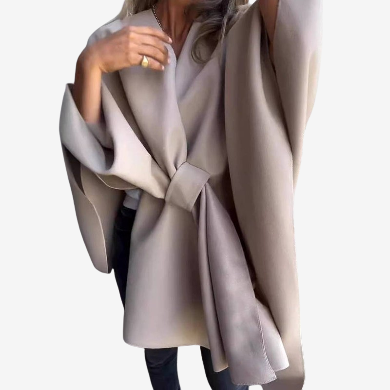 Skylar - Oversized pončo s dlouhým rukávem a zavinovacím designem