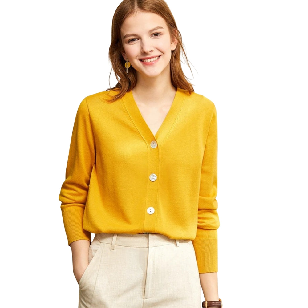 Stephanie - Cardigan con scollo a V, maniche lunghe e chiusura con bottoni