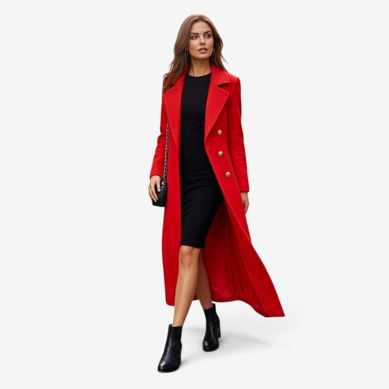 Coatvia - Women's Long Coat With Lapel Collar