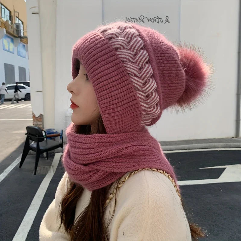 WinterLoom – Pletená čiapka s integrovaným šálom a mäkkou flísovou podšívkou