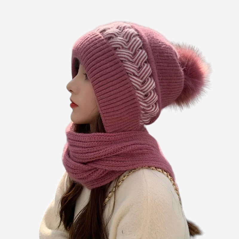 WinterLoom – Pletená čiapka s integrovaným šálom a mäkkou flísovou podšívkou