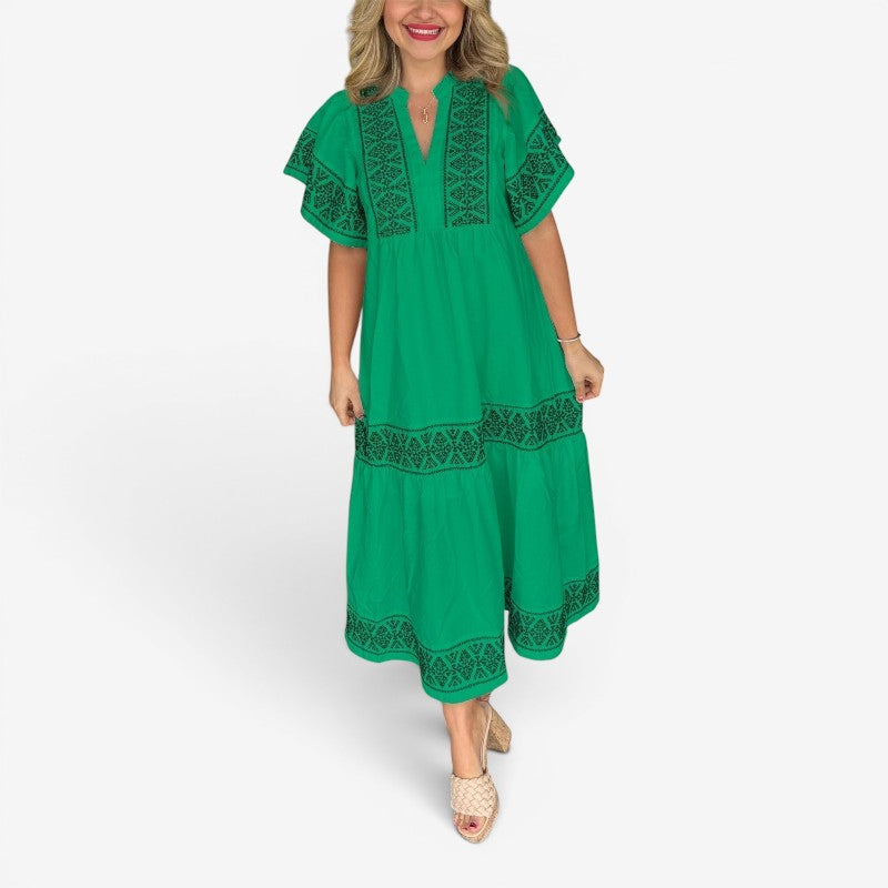 Women’s V-Neck Printed Midi Dress
