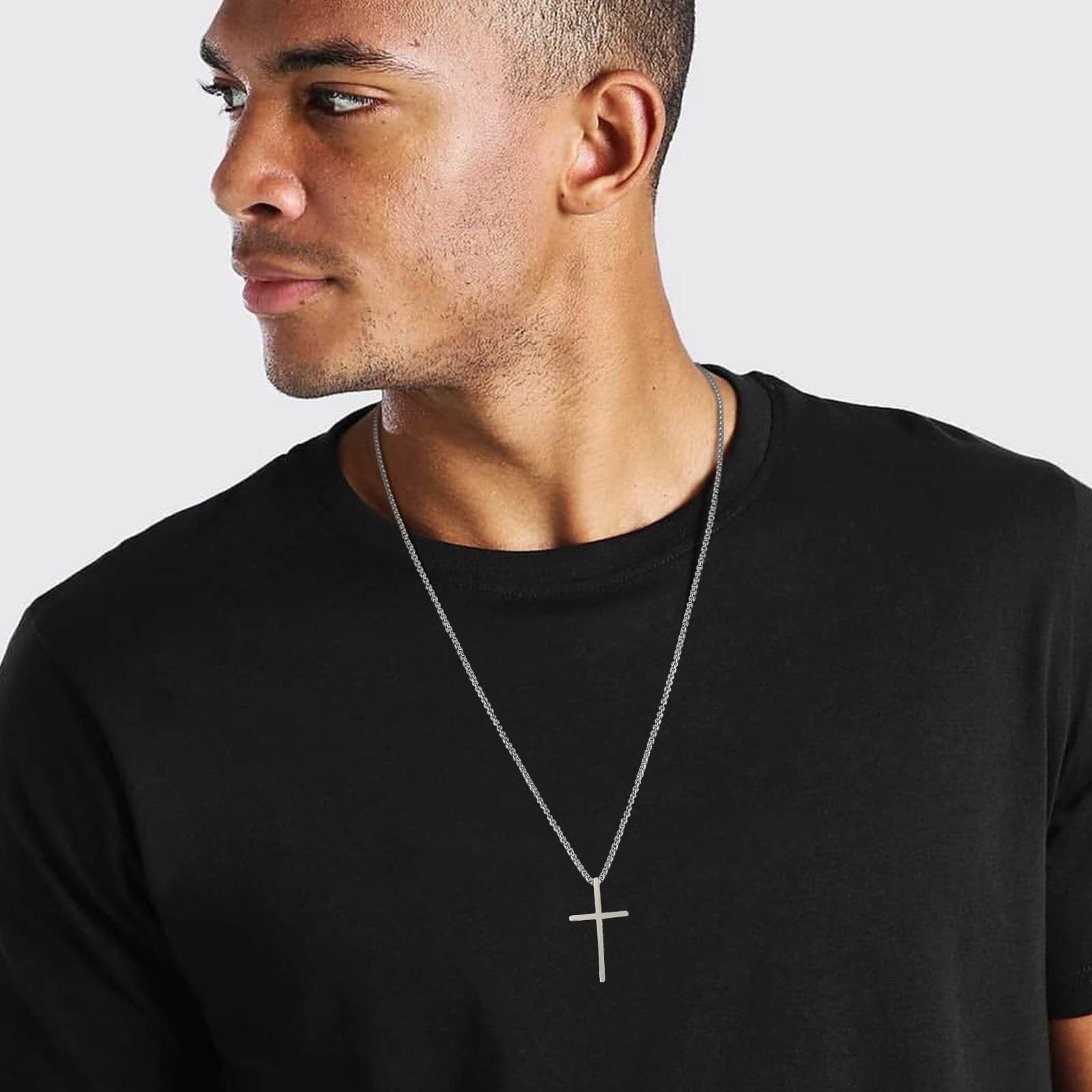 Henry - Collana elegante con ciondolo a croce stratificato e catena a corda