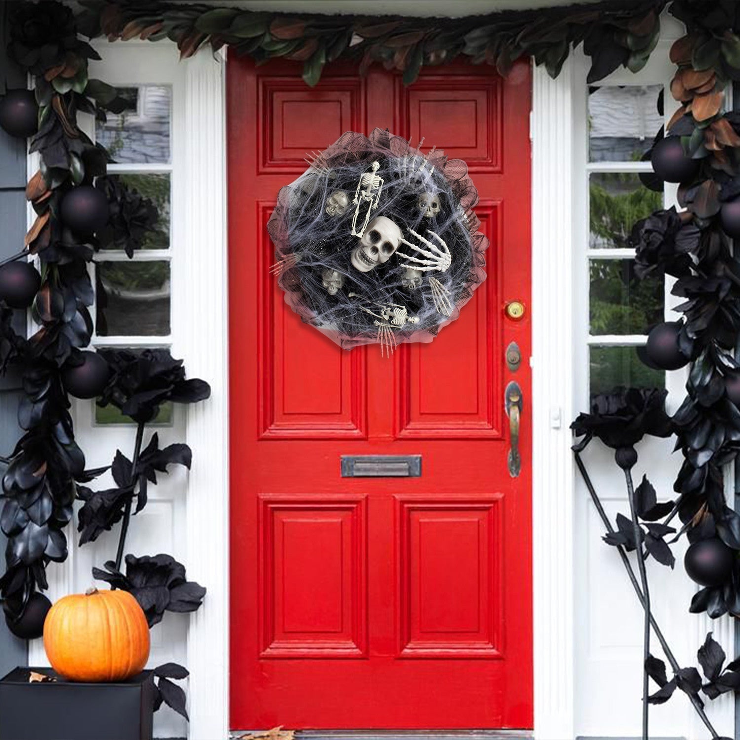 Halloween Skull Mesh Wreath for Decoration