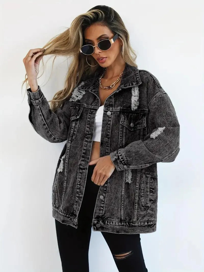 Lena - Jachetă din denim cu croială lejeră și mai multe buzunare