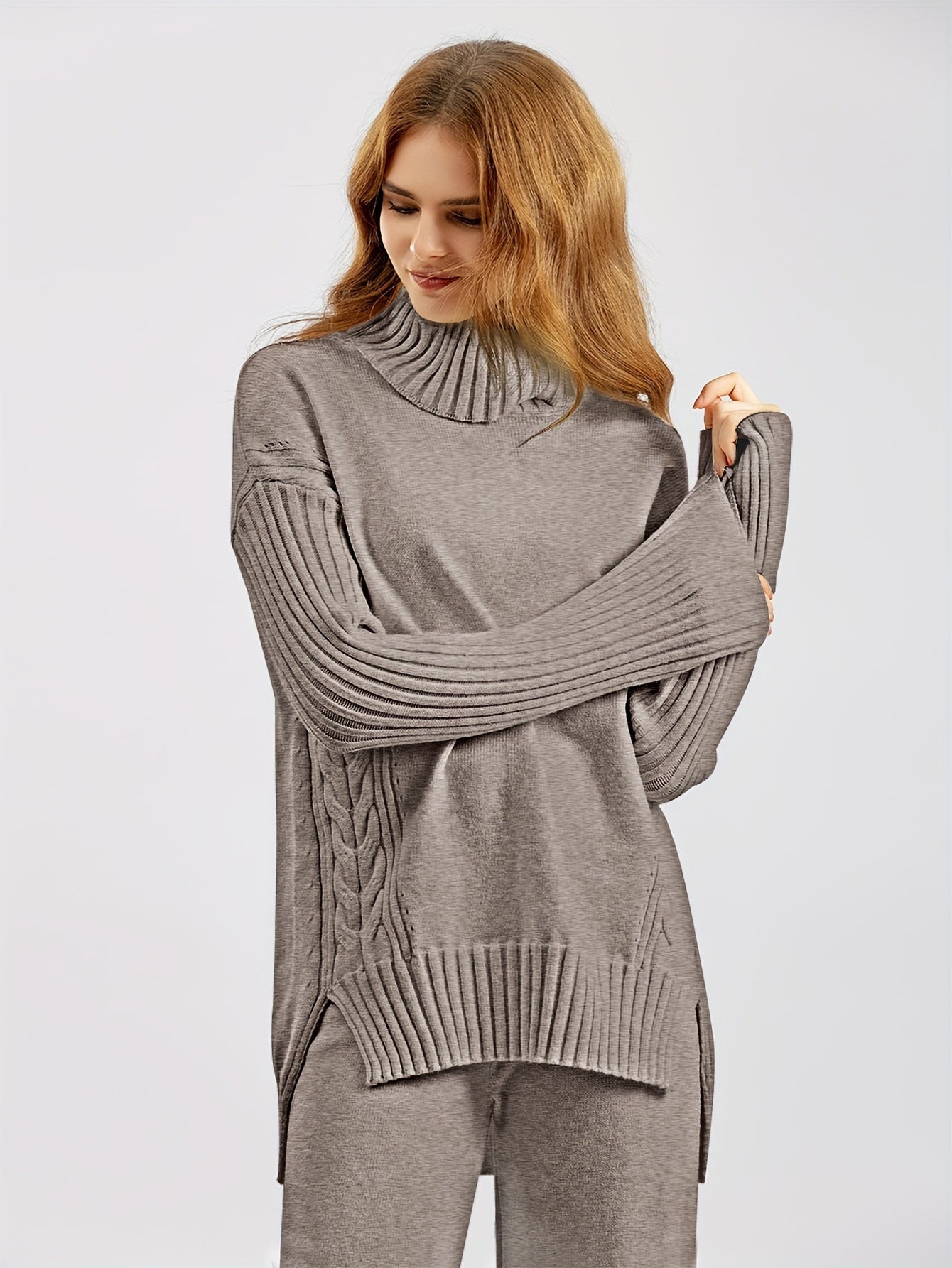 Lina - Relaxed knitted set with long-sleeve top and wide-leg pants