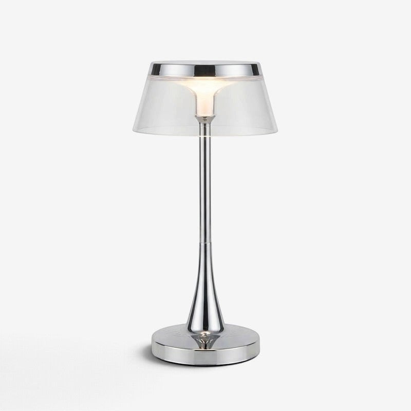 CrystalBase - Candeeiro de mesa com abat-jour em acrílico e base metálica