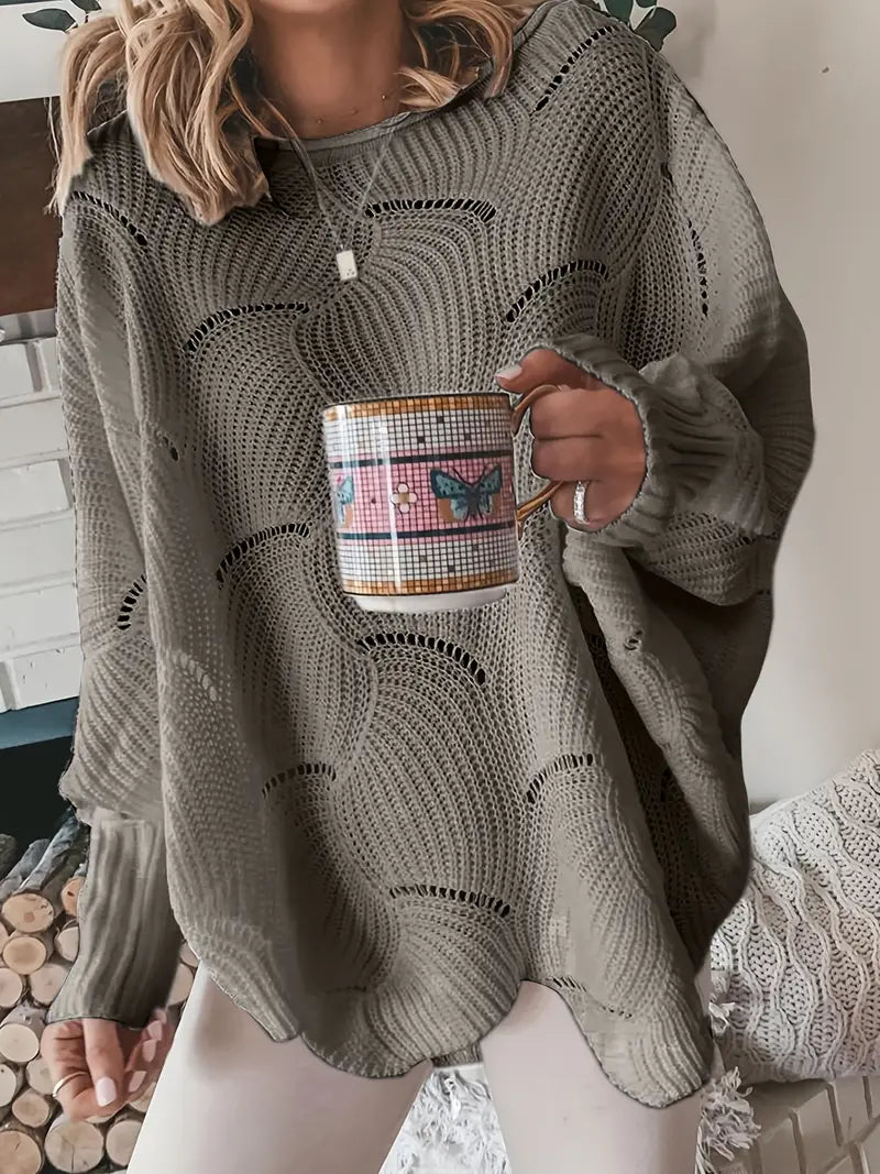 Lina - Pull en maille avec col rond et manches lanterne amples