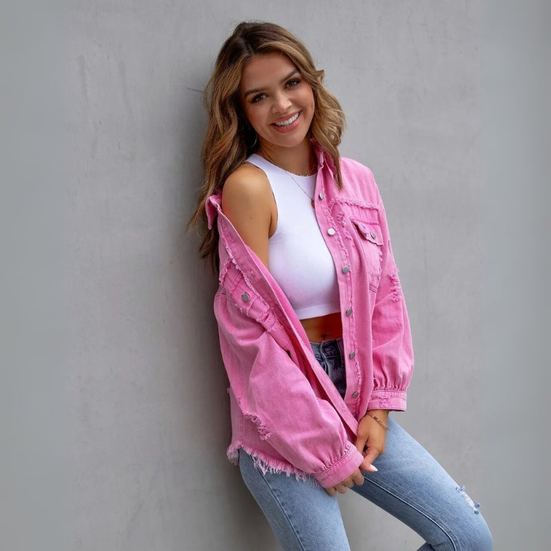Olivia – Geacă cu Nasturi cu Mâneci Lungi și Buzunare