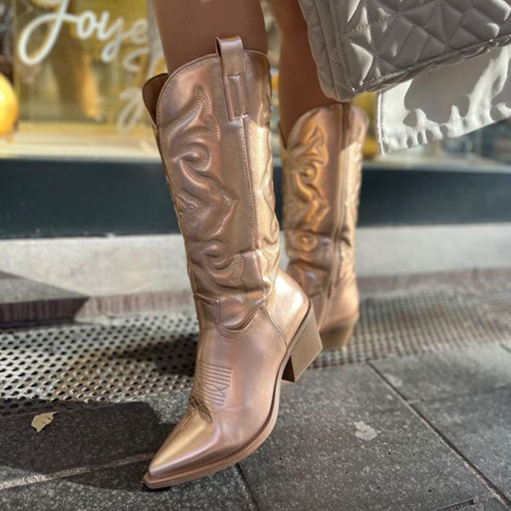 Bella – Bottes de cowboy élégantes avec fermeture éclair latérale et semelle texturée