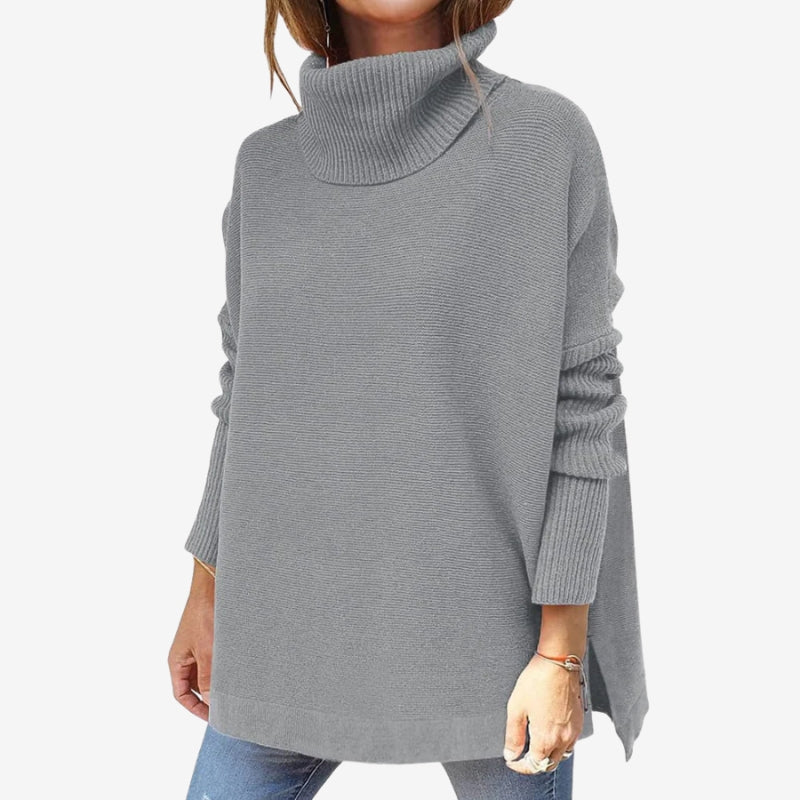 Rose – Pull à manches longues avec col roulé et coupe ample