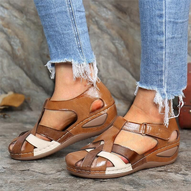 Lena - Sandales compensées à bout rond avec fermeture velcro