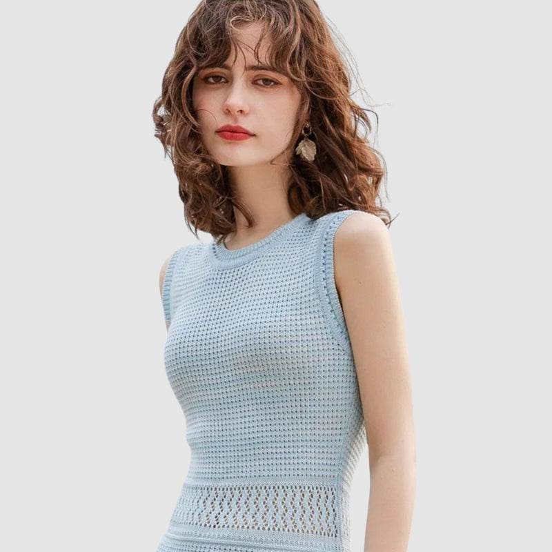 Sophia – Abito midi a maglia a linea A senza maniche con scollo rotondo