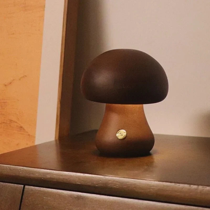 Mushwood - Lámpara de mesa de madera con diseño de seta