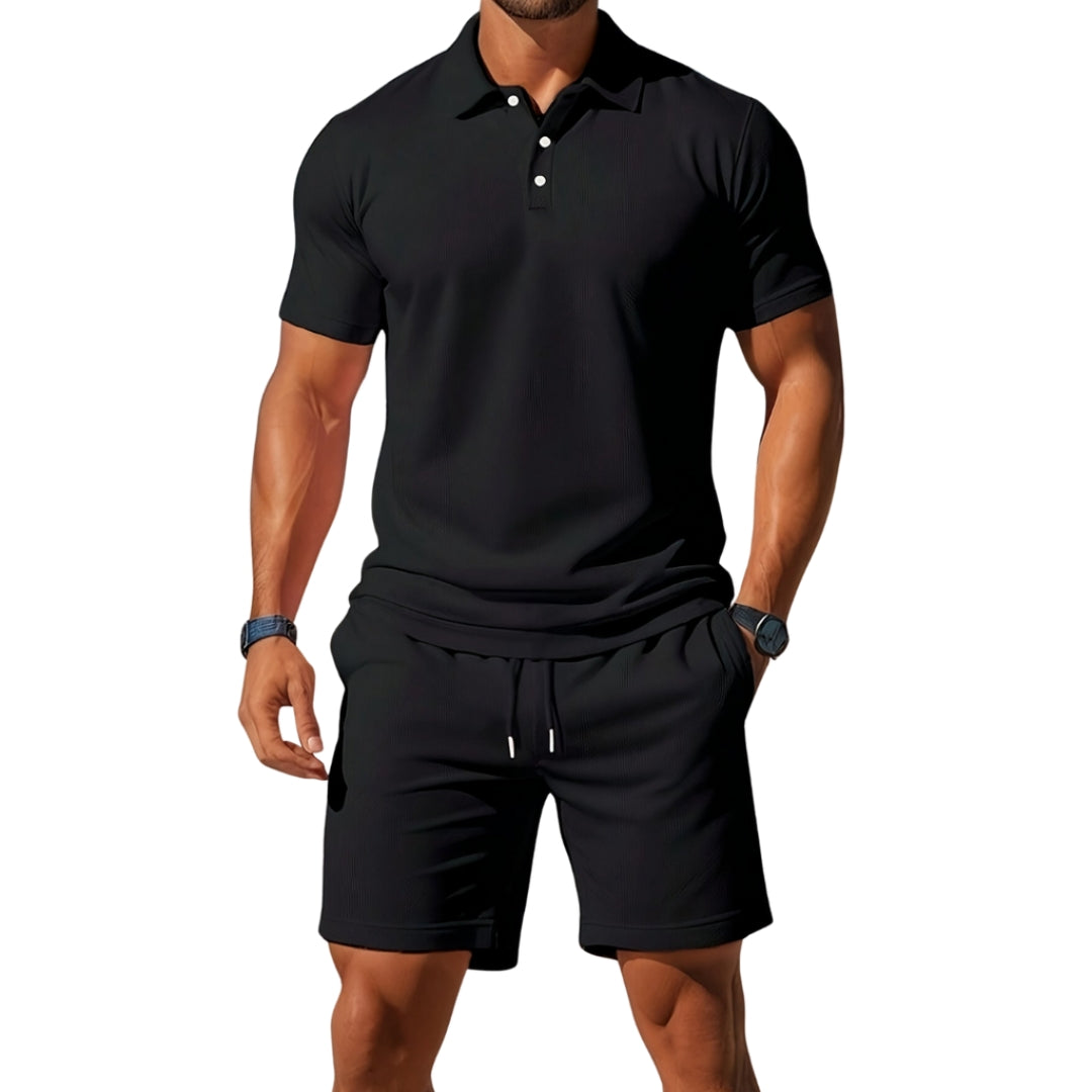 Leo - Set with short-sleeve polo shirt and shorts with adjustable waist