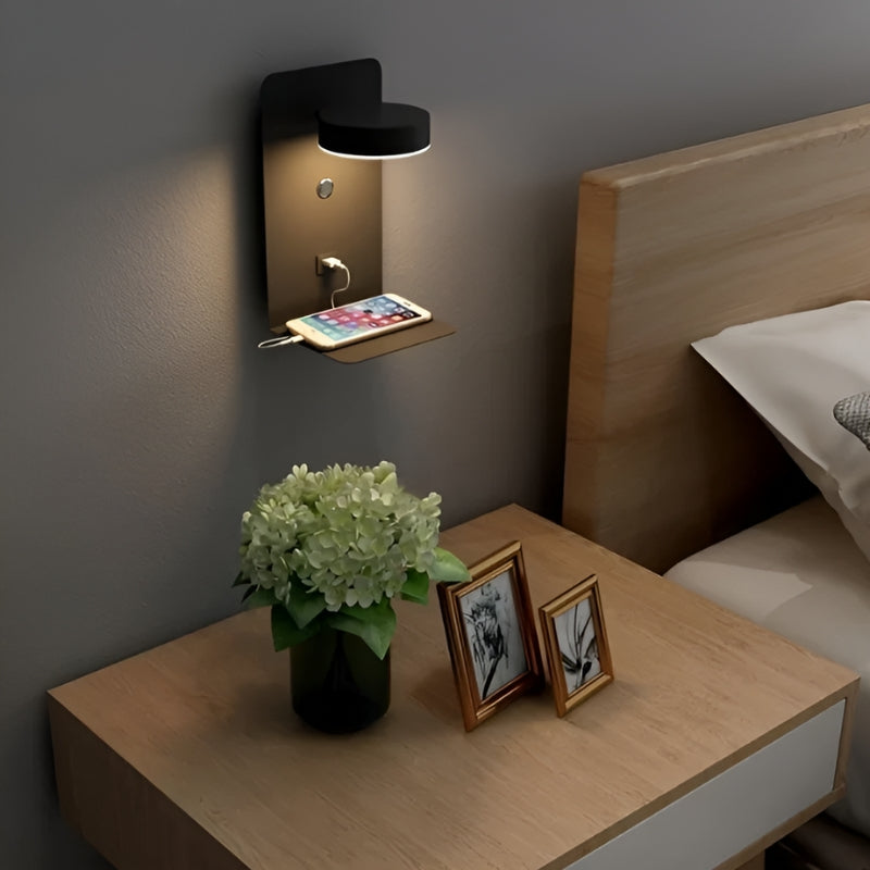 DazzleShelf – Lampe de chevet minimaliste rechargeable avec étagère et port USB