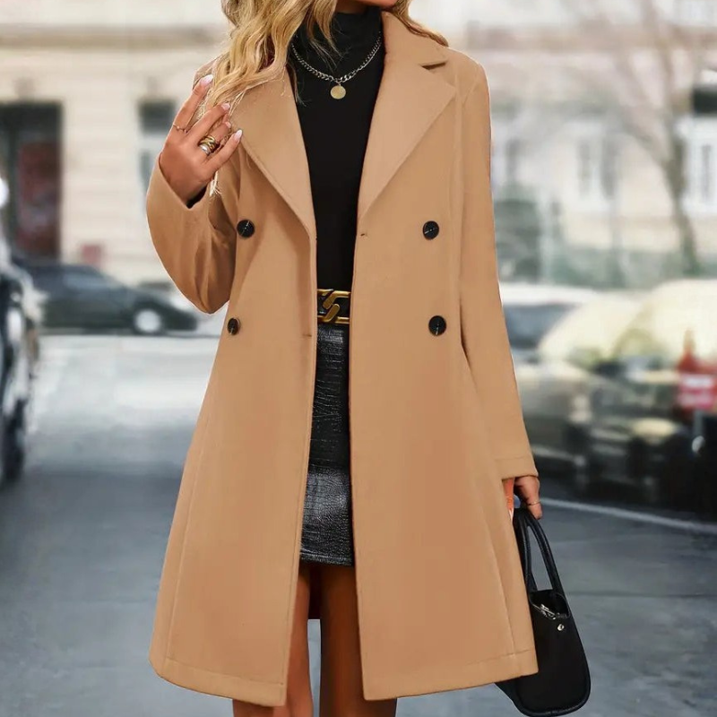 Cappotto da donna con cintura, collo a rever e maniche lunghe