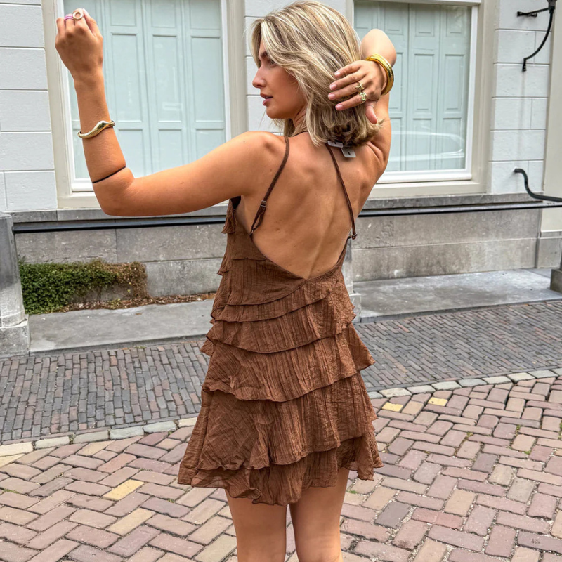 Women's One Shoulder Mini Dress with Ruffle Detail