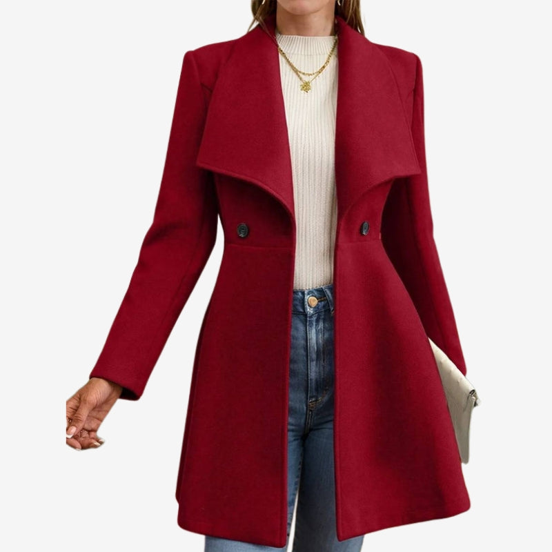 Penelope – Long Sleeve Wool Coat with Lapel Collar