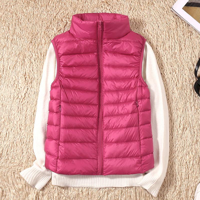 Sleeveless zip vest with high neck collar