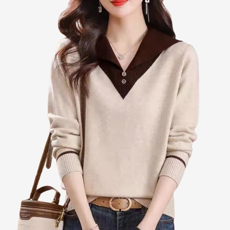 Mila – Long sleeve patchwork sweater with V-neck