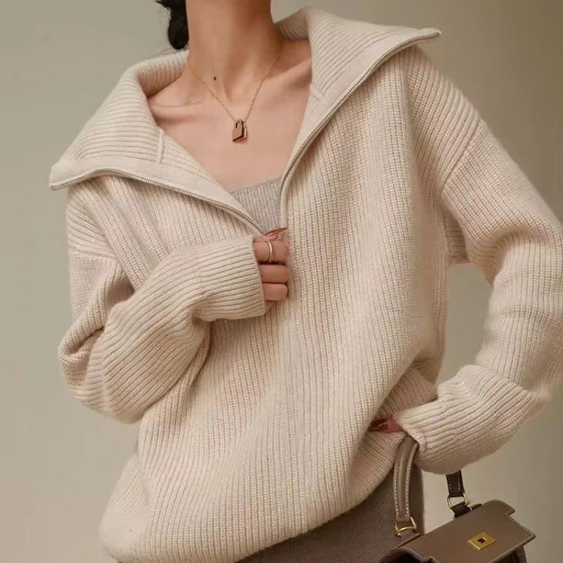 Aria - Half zipper sweater with stripe design