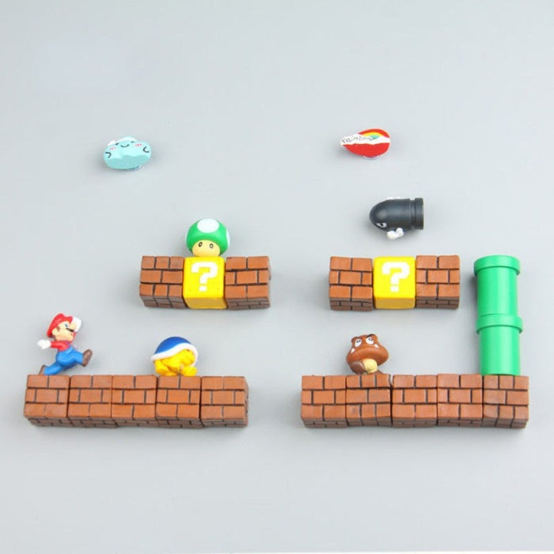 GameGripz – Ensemble de décorations réfrigérateur Super Mario avec pièces de personnages ludiques et fixation sécurisée
