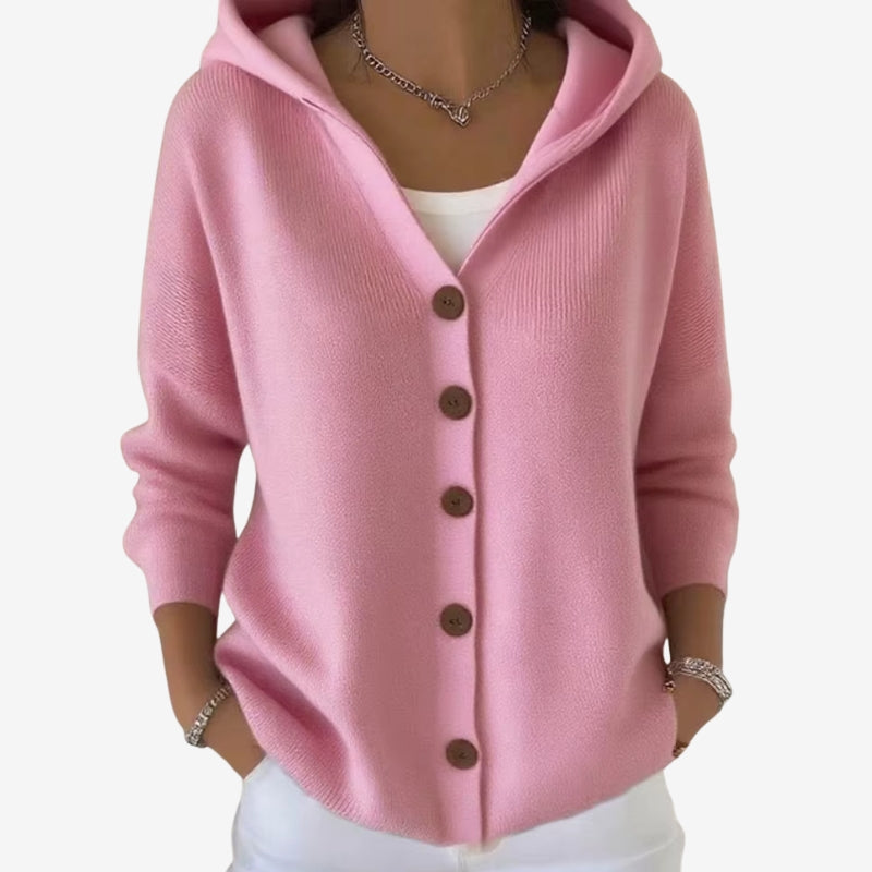 Anouk - Long sleeve hooded cardigan with button closure