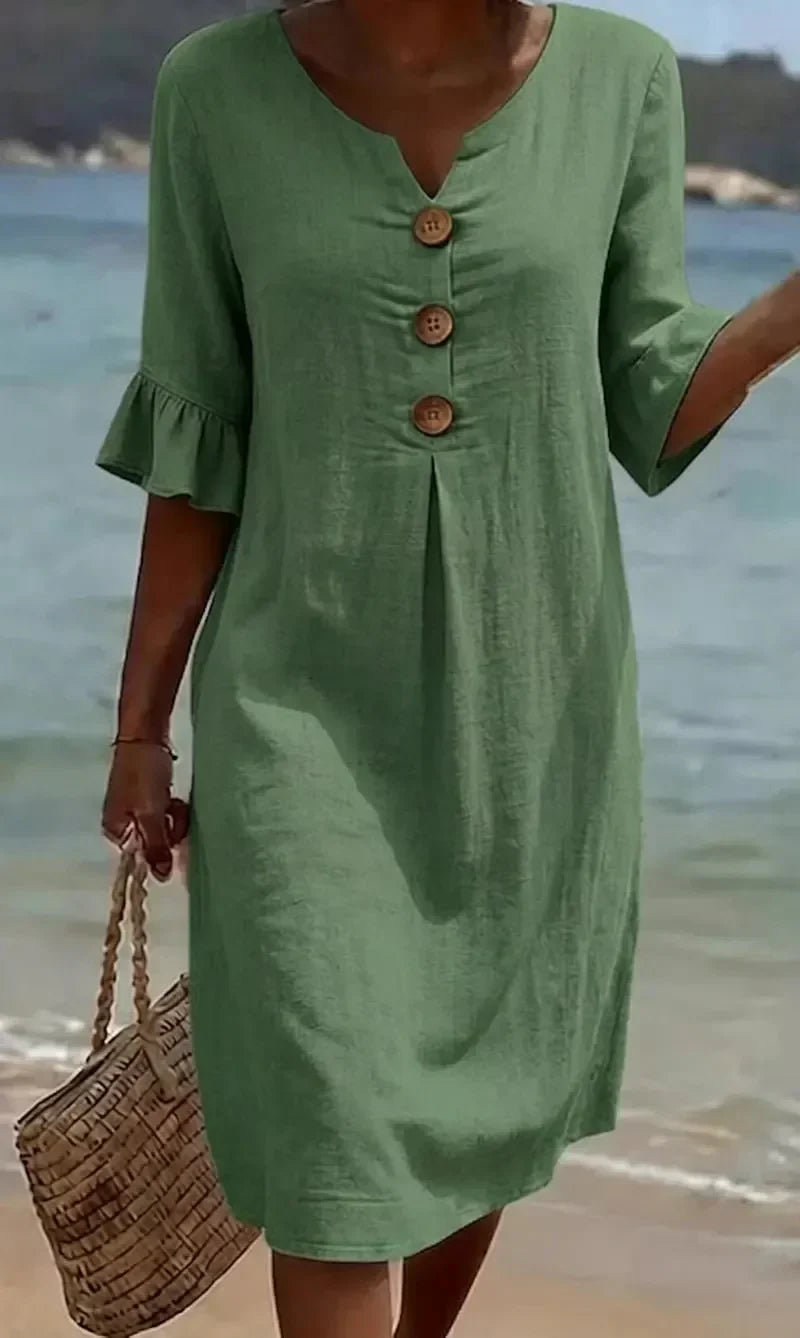Casual Women's Linen Dress with Buttons