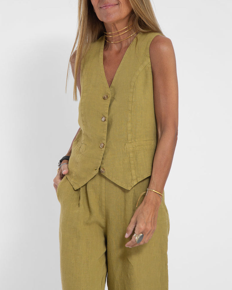 Lena - Set elegant din două piese cu pantaloni largi și vestă cu nasturi