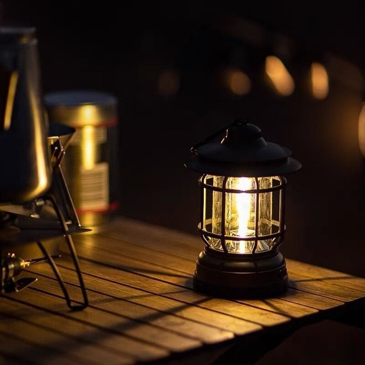 TimberGlow - Vintage-inspired portable camping lamp with warm mood lighting