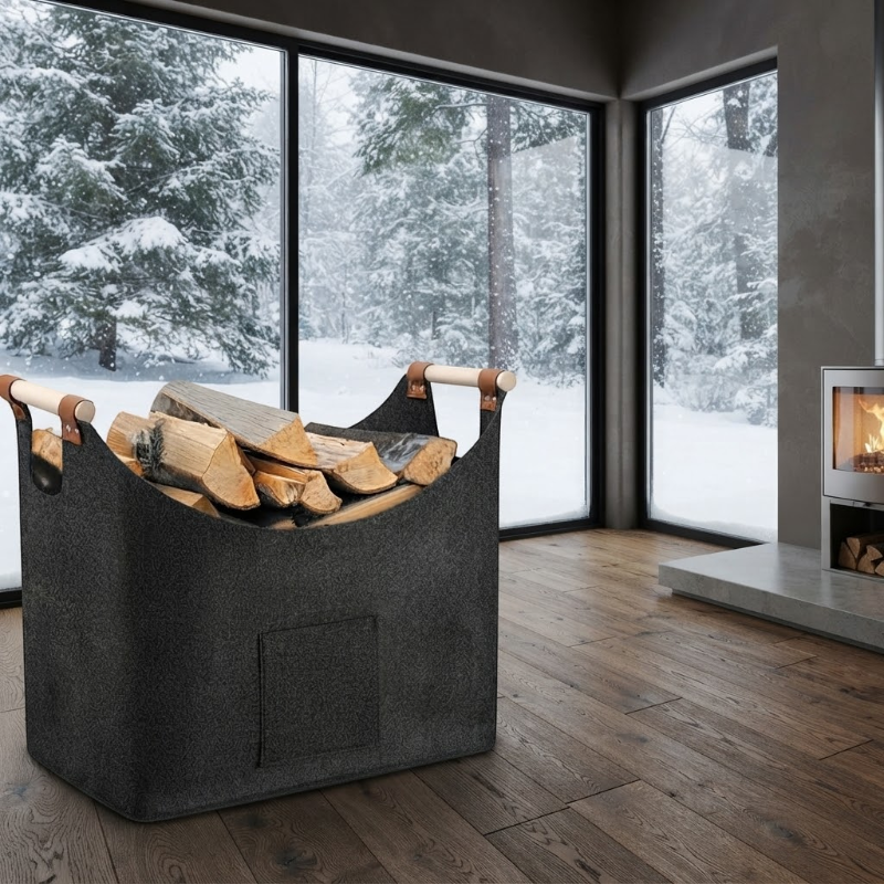 Foldflame - Cesto portalegna pieghevole con manici in legno