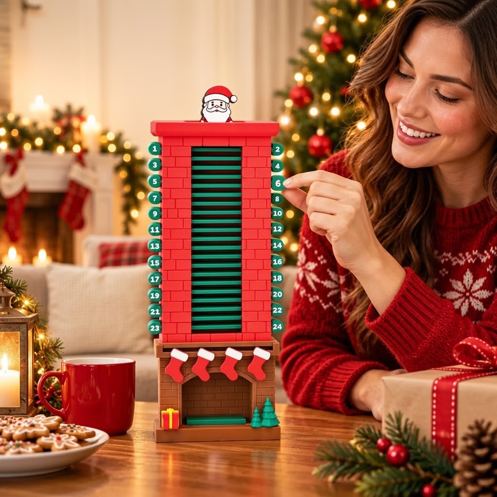 Calendar de Advent ChimneyCheer cu Moș Crăciun și 24 de șipci numerotate
