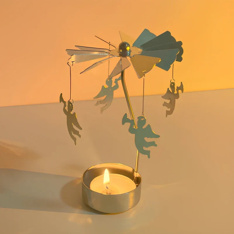 SpinGlow - Carrossel de velas em metal rotativo com ornamentos suspensos