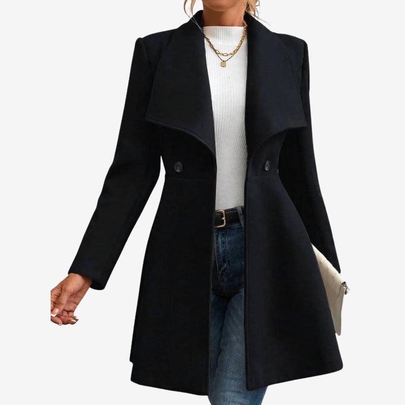 Penelope – Long Sleeve Wool Coat with Lapel Collar