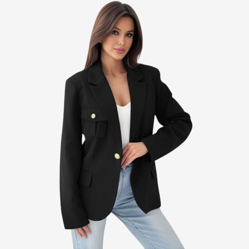 Daisy – Long Sleeve Lapel Collar Blazer with Buttons