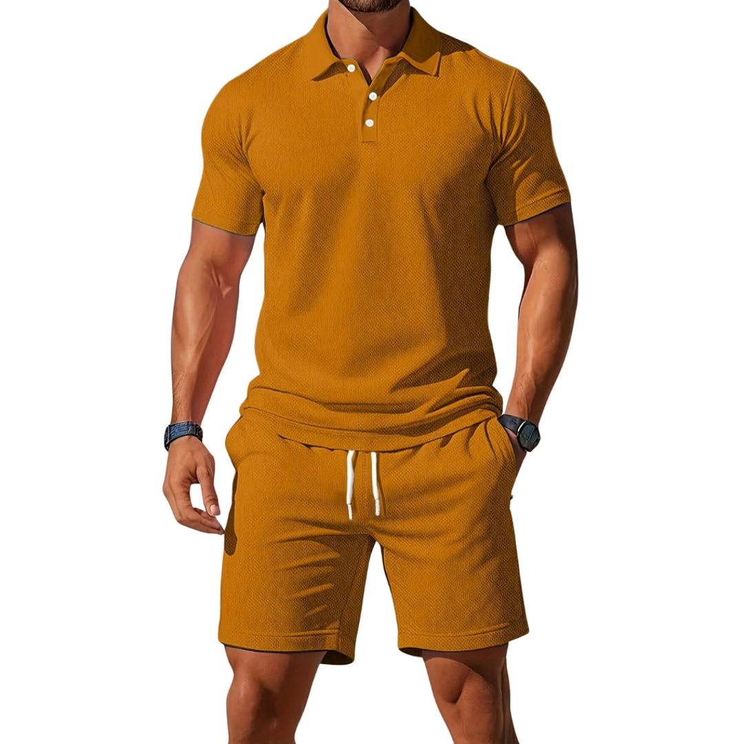 Leo - Set with short-sleeve polo shirt and shorts with adjustable waist