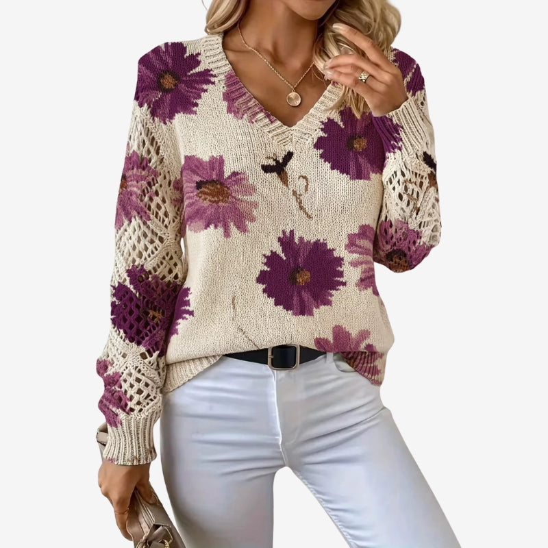 Ava - Long sleeve printed sweater with V neck