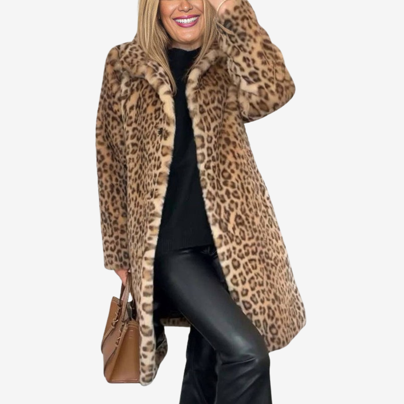 Mckenna - Long Sleeve Coat with Leopard Print