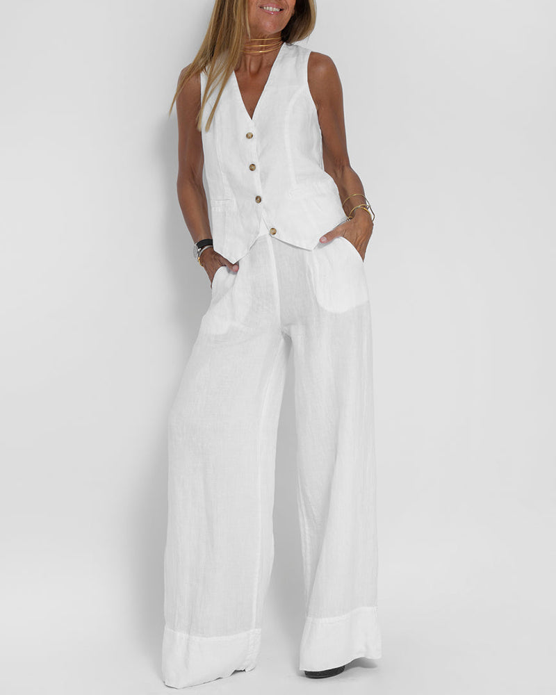 Lena - Set elegant din două piese cu pantaloni largi și vestă cu nasturi