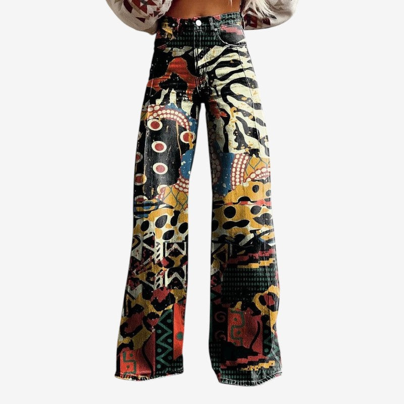 Floral Wide-Leg Denim Pants