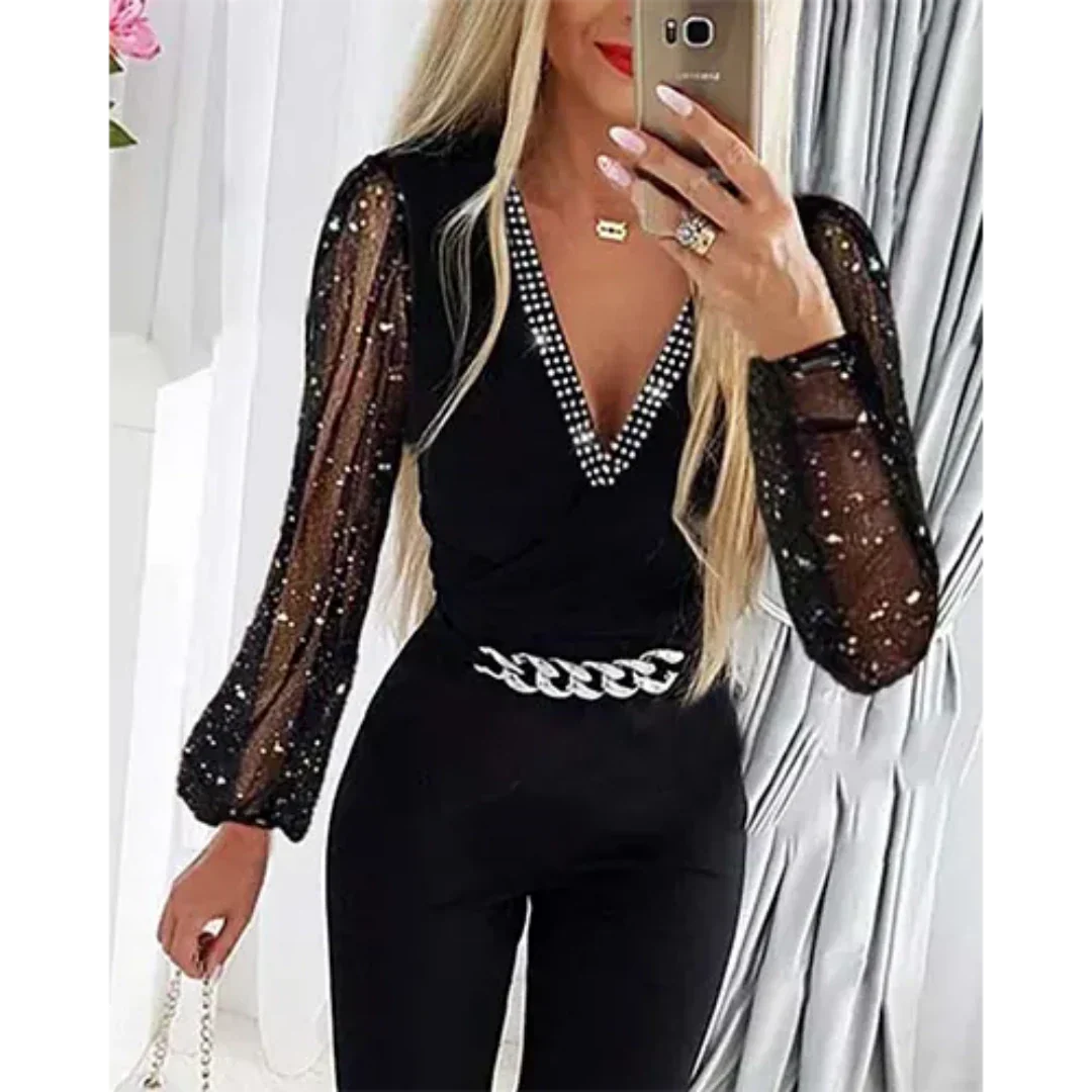 Fiona - Tuta intera elegante con maniche lunghe trasparenti