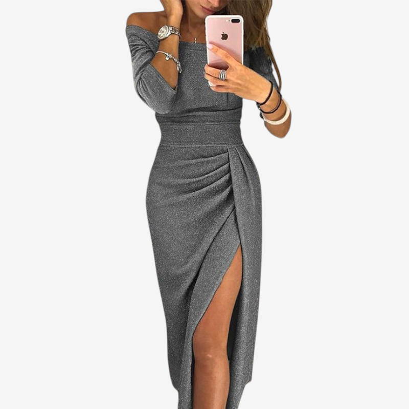 Women’s Off Shoulder Ruched Midi Dress