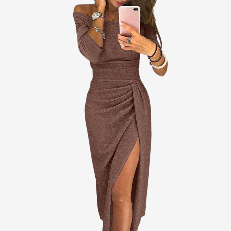 Women’s Off Shoulder Ruched Midi Dress