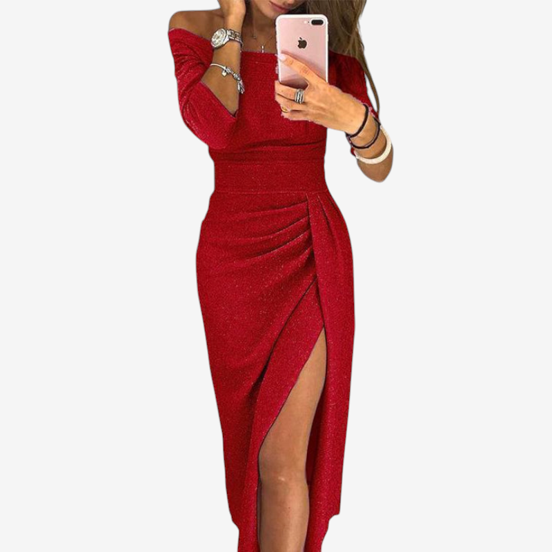 Women’s Off Shoulder Ruched Midi Dress