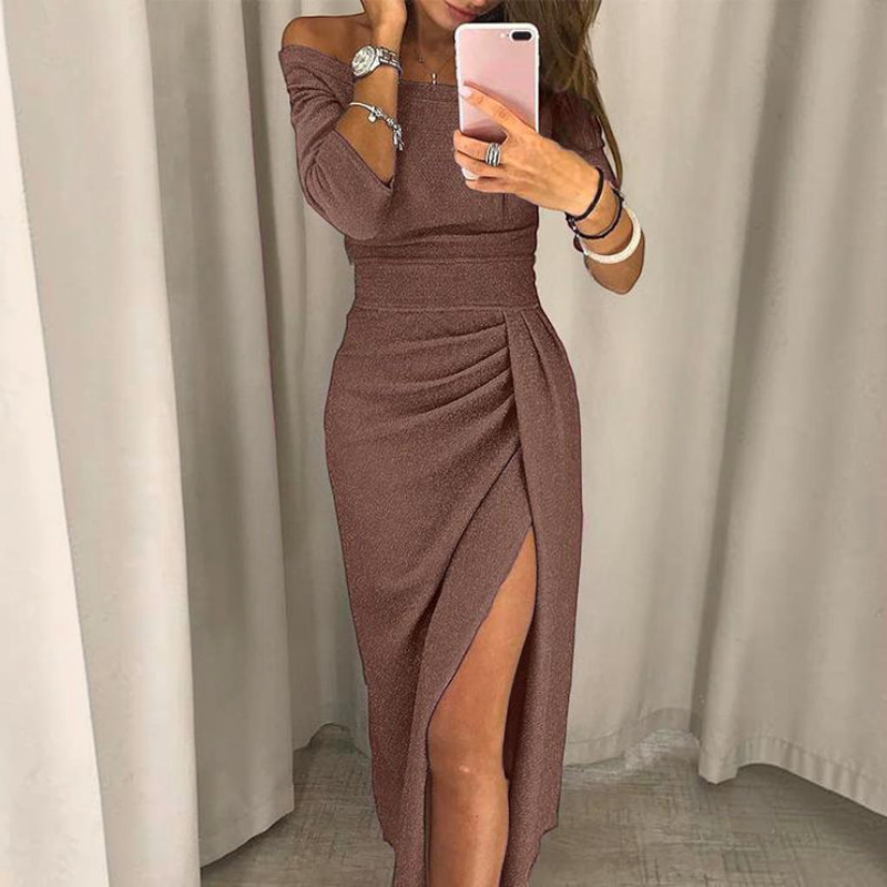 Women’s Off Shoulder Ruched Midi Dress