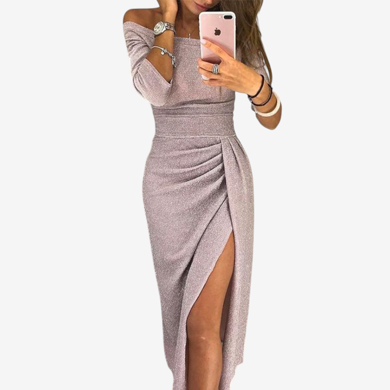 Women’s Off Shoulder Ruched Midi Dress
