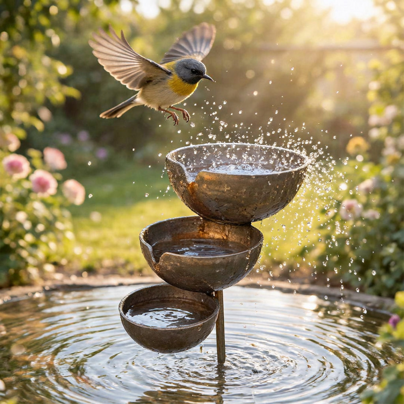 Rainavia – Bain d’oiseaux à 3 niveaux avec récupération de l’eau de pluie